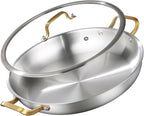 DELARLO Paella Pan With Lid, 14 Inch, Tri-Ply Stainless Steel Large Skillet, Everyday Pan, Fast & Even Heating Induction Cooking Pan, Dishwasher and Oven Safe, Heavy Duty Style