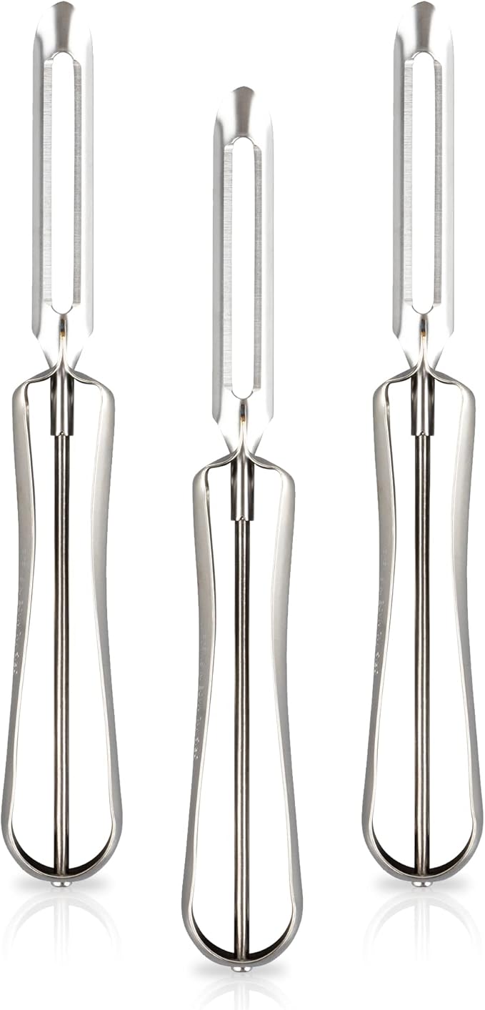 Linden Sweden Original Jonas Vegetable Peelers for Kitchen - Made In Sweden - Carrot Peeler with Ergonomic Handle for Safety and Control - Dishwasher Safe Potato Peelers - 3-Pack - Stainless Steel