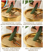 3PC/Set Colander set Stainless Steel Vegetable Slicer Fruit Potato Peeler Carrot Grater Strainer Utensil Round Rice Washer Bowl Drain Basket-Gold