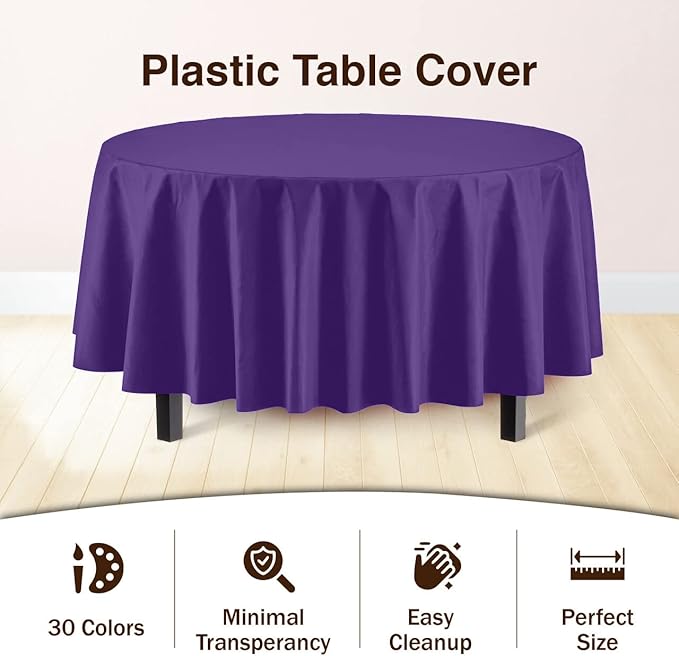 Party Solids 12-Pack Premium Plastic 84-Inch Round Tablecloth - Purple