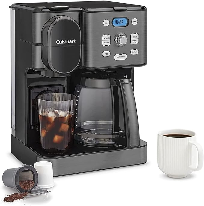Cuisinart 12-Cup Coffee Maker, Single-Serve Brewer Glass Carafe, Automatic Hot & Iced Coffee Machine, Brew Strength Control and Brew Pause, SS-16BKS, Black Stainless Steel