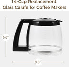 14 Cup Carafe Replacement Compatible with Cuisinart, Coffee Pot Replacement 14 Cup for DCC-3200, DCC-3200P1, DCC-2200, DCC-2600, DCC-2800, Heat-Resistant, Easy-Pour Spout