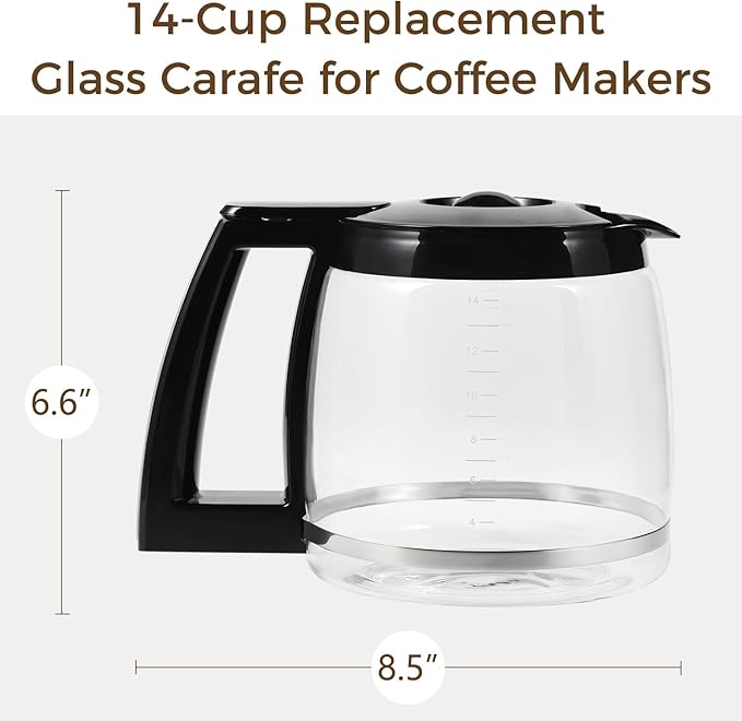 14 Cup Carafe Replacement Compatible with Cuisinart, Coffee Pot Replacement 14 Cup for DCC-3200, DCC-3200P1, DCC-2200, DCC-2600, DCC-2800, Heat-Resistant, Easy-Pour Spout