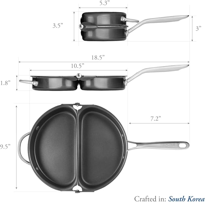 TECHEF - Frittata and Omelette Pan, Nonstick Double Sided Folding Egg Pan, Made in Korea (PFOA Free) (Black)