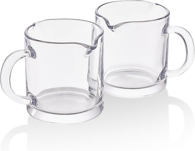 Ackers Espresso Cups Single, 4 OZ Double Spouts Cups, Milk Cup with Handle, Clear Glass