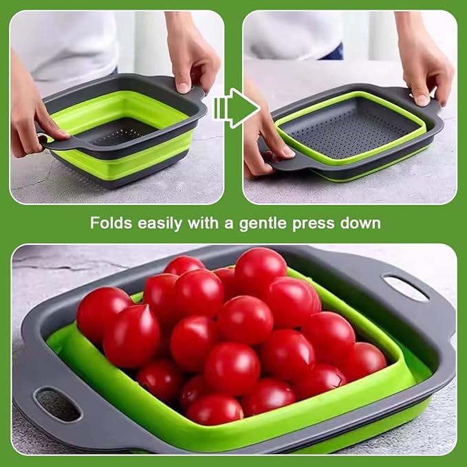 Collapsible Colander Set of 3 Square Silicone Kitchen Strainer Set 1 pcs 9.6 Quart, 1 pcs 6 Quart,1 pcs 4 Quart Perfect for Draining Pasta, Vegetable and fruit for Kitchen and Travel Use