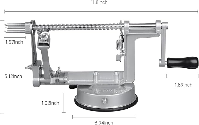 Apple Peeler Corer, Long lasting Chrome Cast Magnesium Alloy Apple Peeler Slicer Corer with Stainless Steel Blades and Powerful Suction Base for Apples and Potato(Grey)