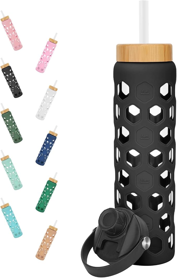 32oz Glass tumblers Water Bottles with Straw and 2 Lid