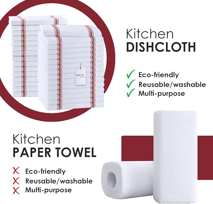 Dish Towels Set (Value Pack of 30) Size 15x25 Inch, 100% Cotton Soft & Absorbent Linen Kitchen Towels, Tea Towels, Reusable Cleaning Cloths for Household Cleaning (Red)