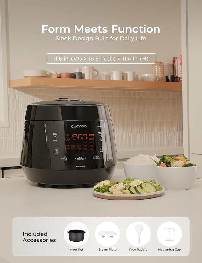 CUCKOO CRP-PK1001S 10-Cup (Uncooked) / 20-Cup (Cooked) Heating Pressure Rice Cooker & Warmer with Nonstick Inner Pot, 13 Menu Options, Fuzzy Logic Tech, Auto Clean (Black)