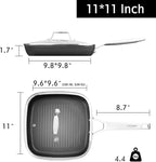 MsMk Square Grill Pan with lid, Stay-Cool Handle, Each Ridge Nonstick, Oven Safe Dishwasher Safe Induction Grill pans for Stove Tops, Square Frying Pan, Bacon Pan, Indoor Chicken Skillet, 11-Inch