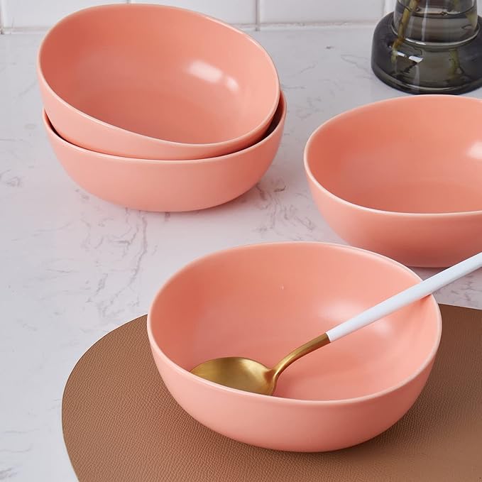 Stone Lain Delilah 6-inch Bowl 6-Piece Dish Set, Porcelain, Peach
