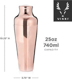 Viski Parisian Cocktail Shaker, Contoured High Shine Polished Stainless Steel with Built-In Cap and Strainer, Copper 25 Oz Set of 1