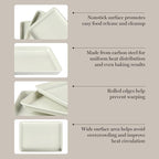 Martha Stewart Gallen 3-Piece Cookie Sheet Set – 13", 15", 17" Baking Pans, Ceramic Nonstick, PFA-Free, Carbon Steel – Oven Safe to 450°F, Warp-Resistant, Easy to Clean - Linen White