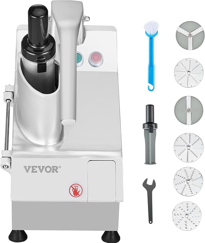 VEVOR Food Processor & Vegetable Chopper, 2 Feeding Holes Food-Grade Stainless Steel Food Processor Chopper with Detachable 6 Blades, 3mm/5mm/7mm/10mm Shredder, 2mm/4mm Slicer, for Vegetables, Fruit