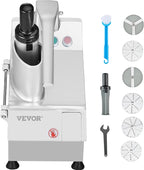VEVOR Food Processor & Vegetable Chopper, 2 Feeding Holes Food-Grade Stainless Steel Food Processor Chopper with Detachable 6 Blades, 3mm/5mm/7mm/10mm Shredder, 2mm/4mm Slicer, for Vegetables, Fruit