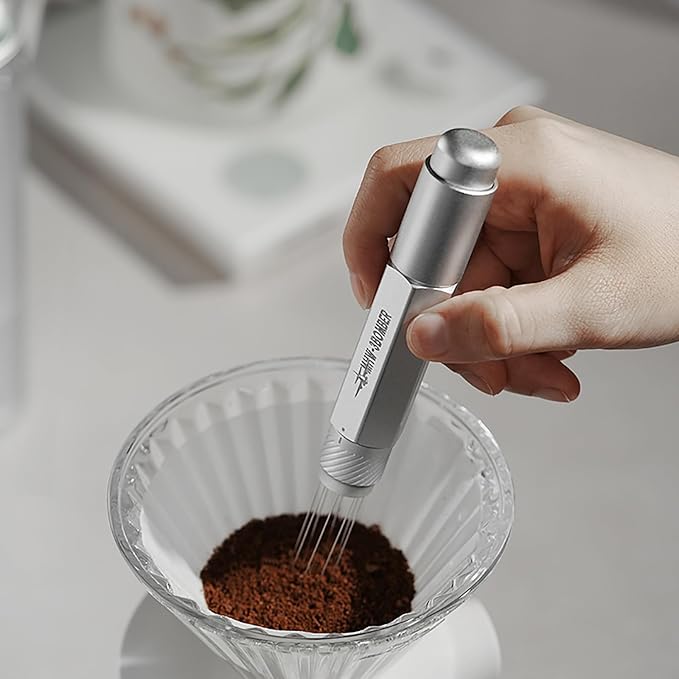 MHW-3BOMBER Retractable WDT Tool Espresso Distribution Tool with Magnetic Store, Adjustable Range Coffee Stirrer Tool for Barista, 0.4mm 8 Stainless Steel Needles with 8 Extra, Silver, T6189S-OS