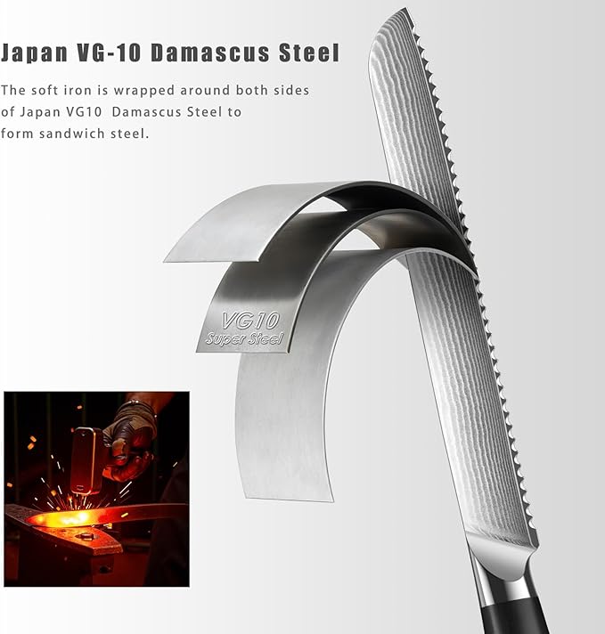 Bread Knife for Homemade Bread, 10 Inch Multifunction Serrated Knife, Razor Sharp Slicer, Forged High Carbon Steel, Full Tang Ergonomic Handle Design for Sourdough Turkey Fruit