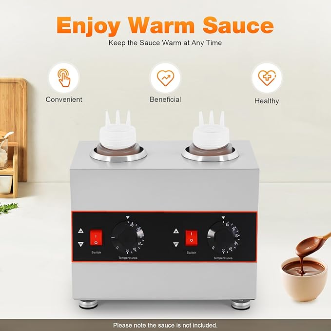 Electric Cheese Sauce Warmer 2 Bottles Commercial Sauce Warmer 110V Chocolate Sauce Warmer Toppings Bottle Warmer Adjustable Temperature