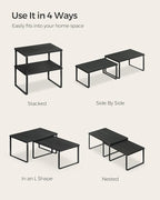 SONGMICS Cabinet Organizer Shelf, Set of 4 Kitchen Counter Shelves, Kitchen Storage, Spice Rack, Stackable, Expandable, Metal and Engineered Wood, Ink Black and Ebony Black UKCS027B01