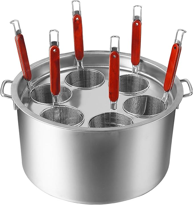 Pasta Cooker Insert Set Stainless Steel Pasta Pot With Strainer Basket Multipots Cooking Tool For Noodles Dumplings Pasta For Home Kitchen Restaurant,6 Holes