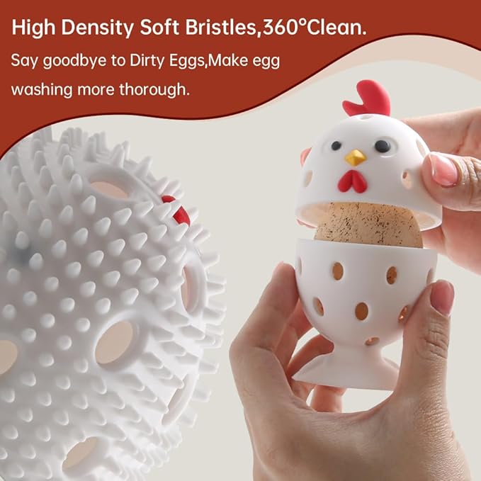 Egg Brush Cleaner, 2PCS Silicone Egg Cleaner Scrubber for Fresh Eggs, Multipurpose Fruit and Vegetable Rotating Scrubber Tool for Fresh Eggs, Reusable Chicken Egg Washer Brush (White)