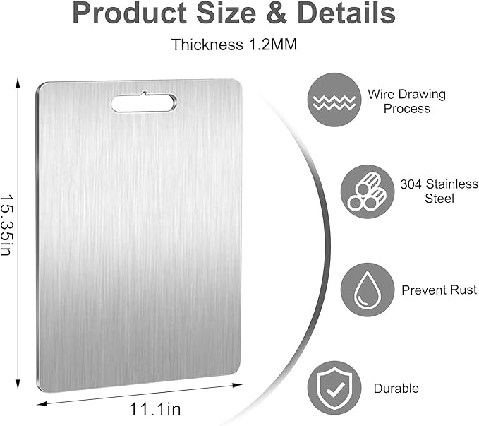 Titanium Cutting Board, 2025 Upgrade 100% Pure Titanium Cutting Boards for Kitchen, 1 Pack Double Sided Medical-grade Titanium Cutting Mat are Used for Meat, Fruits and Vegetables (15.35 * 11.02in)