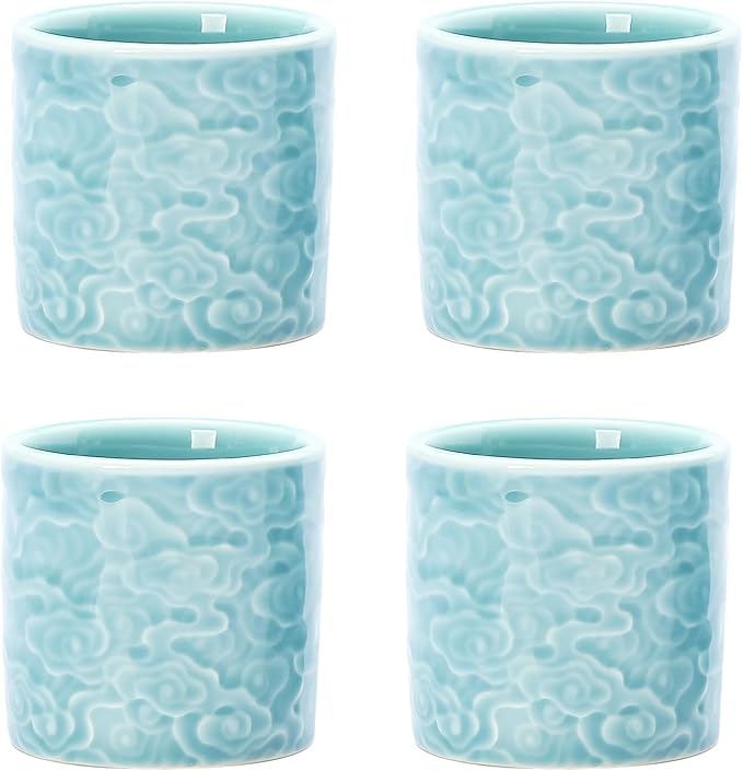 Ceramic Espresso Cups Set of 2 or 4-3oz Demitasse Cups for Coffee & Tea, No Handles, Durable & Dishwasher Safe (blue, 4)