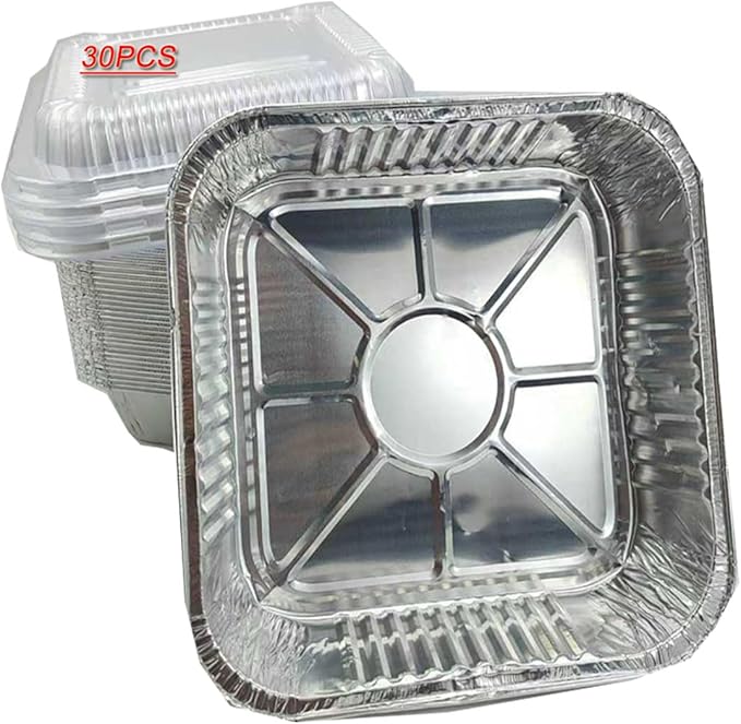 (30 pack) 8x8 inch Air Fryer Square Aluminum foil Cake Baking Pan, High Temperature Resistant Aluminum Foil Bowl Disposable Food Container, Perfect for Cooking, Heating, Storing, Food (With lid)