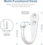 25PCS Wall Hooks | Hooks for Hanging | Wall Hooks for Hanging | Coat Hooks | Hooks for Hanging Heavy Duty | Wall Hangers with 50 Pieces Screws（White）