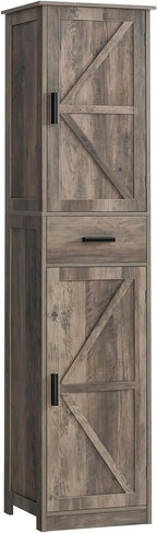 WEENFON Tall Storage Cabinet, Bathroom Cabinet with 6 Shelves & Drawer, Narrow Storage Cabinet with Adjustable Shelves, Tall Cabinet for Living Room, Home Office, Dark Oak