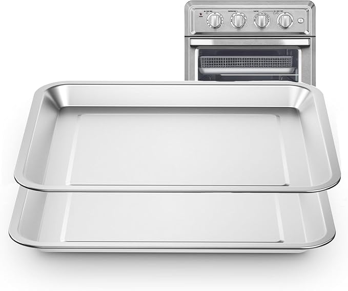 Stainless Steel Baking Tray Pan Compatible with Cuisinart Airfryer TOA-060 and TOA-065, Dishwasher Safe Mesh Air Fryer Basket Wire Rack Accessories Parts 2 SET