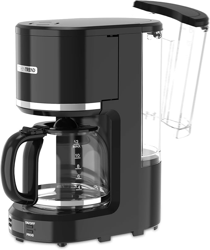 10-Cup Programmable Coffee Maker with Permanent Filter, Removable Water Reservoir Coffee Machine, Drip Coffee Maker, Delay Brew, Timer & Keep Warm, Swing Open Brew Basket, Black