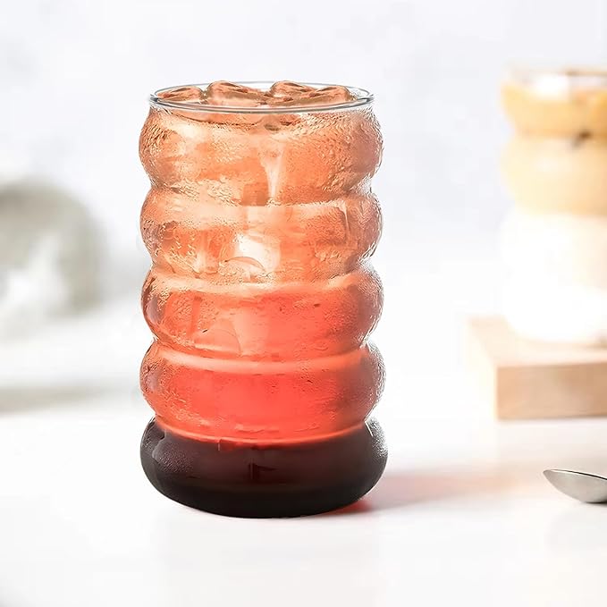 2 Pcs Drinking Glasses with Glass Straws, 19.5oz Iced Coffee, Milk Tea, Fruit Smoothie Glasses - Ideal for Water, Soda, Tea - Gift Set with Cleaning Brush