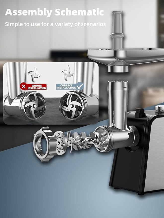 Oaomi 3200W Max Electric Meat Grinder & Sausage Stuffer - Mincer Machine with Tool 1 Blade And 3 Plates, 3 Tubes & Kubbe Kit Tool for Home Kitchen Use（Black）