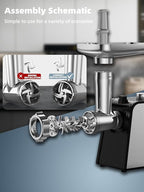 Oaomi 3200W Max Electric Meat Grinder & Sausage Stuffer - Mincer Machine with Tool 1 Blade And 3 Plates, 3 Tubes & Kubbe Kit Tool for Home Kitchen Use（Black）