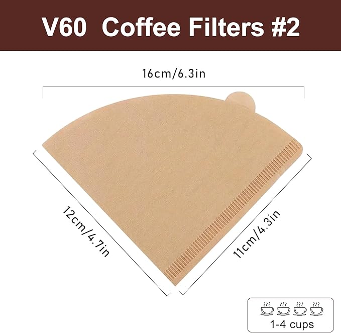 Coffee Filters 2, 200PCS V60 Coffee Filters, Unbleached Natural Brown Pour Over Cone Paper Reusable Filter 2-4 Cup, Fits for Pour Over and Drip Coffee Maker Home, Coffee Shop, Small Business