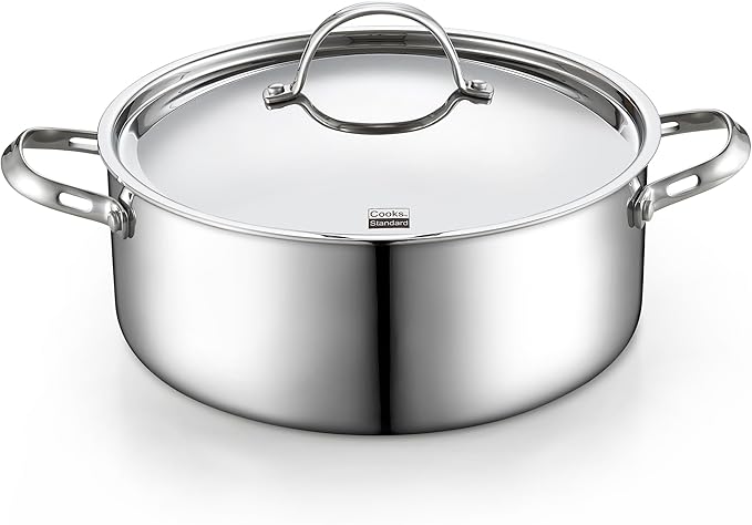 Cooks Standard Multi-Ply Clad Stainless Steel Stock Pot, 7-Quart Pasta Cooking Canning Dutch Oven Pot with Lid, Deep Stockpot Induction Cookware