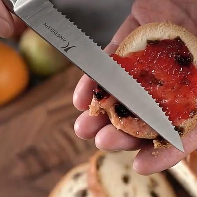 Natura Series 4.5” Serrated Steak Knife Set of 6, High Carbon Stainless Steel, Wooden Handle