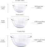 Glass Mixing Bowl Set for Baking 3-Piece Salad Bowl Set (1qt, 2.5qt, 4.2qt), High Brosilicate Large Bowls for Kitchen Prepping Serving and Storage, Microwave Dishwasher Oven Safe