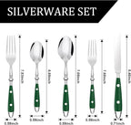 20-Piece Silverware Set, 304 Riveted Stainless Steel Flatware Set, Service for 1, Vintage Cutlery Set with Green Bakelite Handle, Mirror Polished | Rustic | Dishwasher Safee