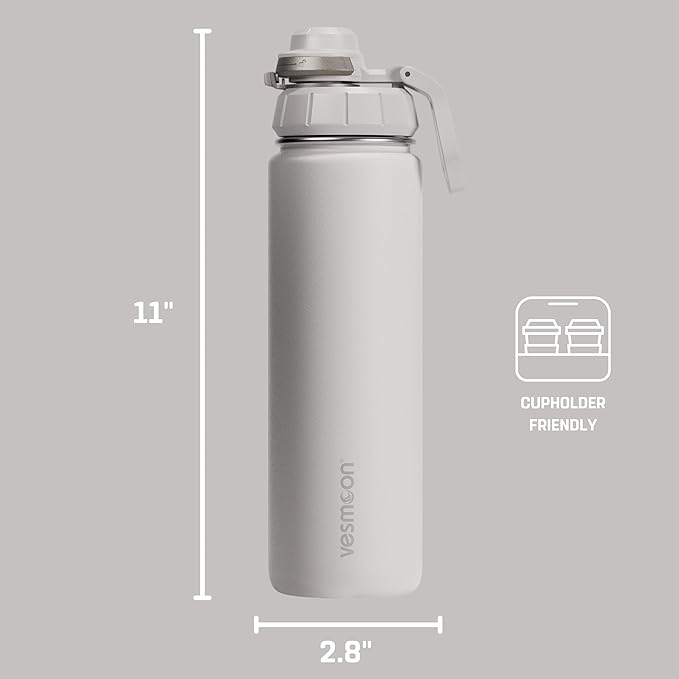 Vesmoon Vessence 24 Oz Stainless Steel Tea Infuser Bottle for Loose Leaf Tea, Water, Herbs, Fruits - Triple Layered Insulated, Leak Proof Bottle with Lid and Clip Handle - 24 Hours Hot/Cold