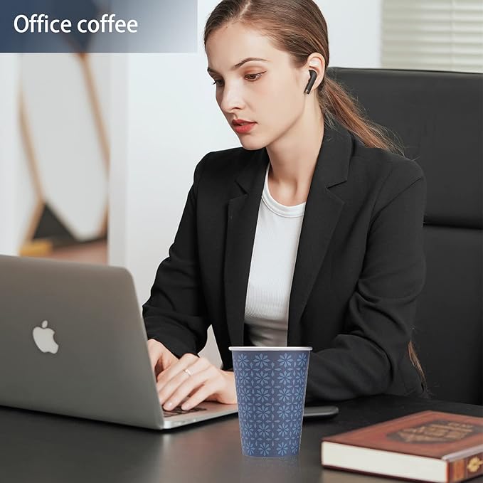 210 Pack 16 oz Disposable Paper Cups, Hot/Cold Beverage Paper Drinking Cups, Navy Floral Paper Coffee Cups 16 oz for Home-use, Office, Restaurant and Events