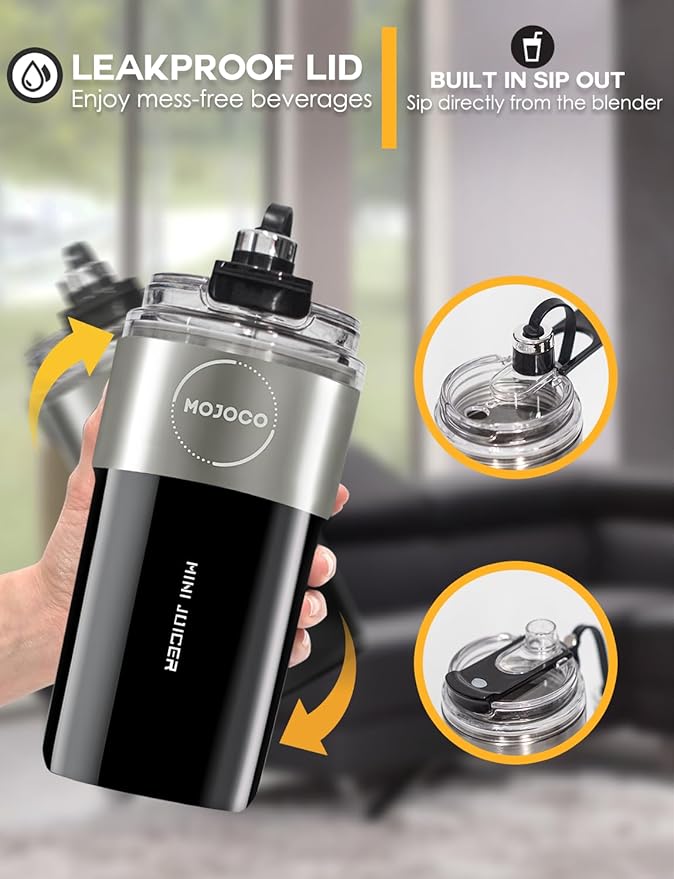 Mojoco Personal Smoothie Blender – Vacuum Insulated Blender for Fruits and Vegetables - Rechargeable Portable Blenders with Stainless Steel Blade for Travel, Camping, Gym