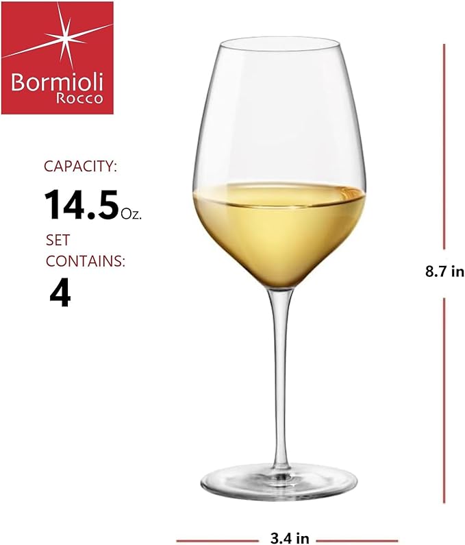 Bormioli Rocco Inalto Tre Sensi Collection Set Of 4 Premium 14.5 Oz. Wine Glasses, Made From Crystal Clear Star Glass, Made In Italy.