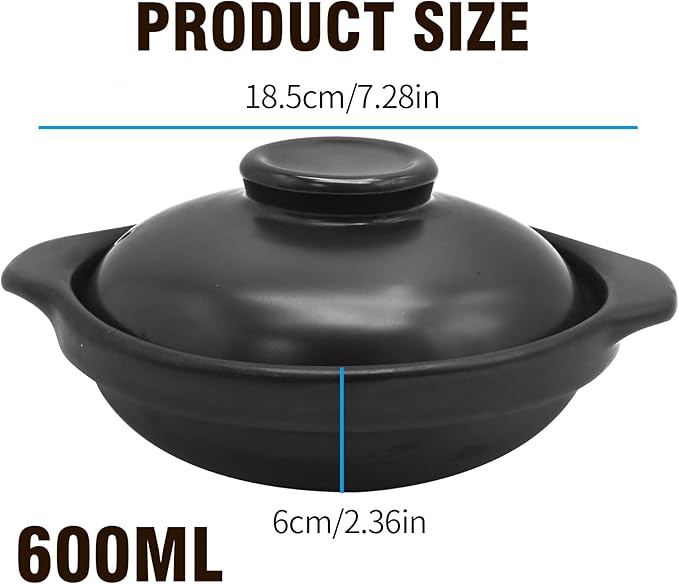 Ceramic Cooking Pot Clay Pots for Cooking with Lid Heat-resistant 20 oz Kitchen Clay Cooking Pot Cookware Casserole for Cooking Meat Soup Rice