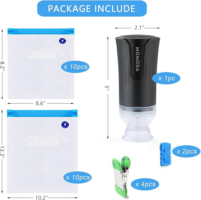 MOMODA Sous Vide Cooking Bags - Set of 20 | BPA-Free Reusable Vacuum Seal Bags with Air Valve for Joule and Anova Cookers | Freezer Safe Vacuum Food Storage Bags with Upgraded Electric Pump Included