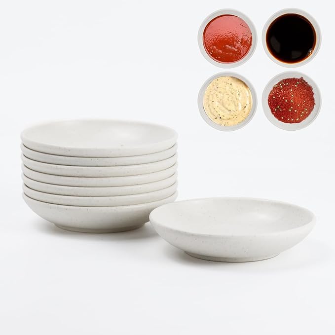 PYRMONT Wheat Straw Dipping Bowls,2 OZ Soy Sauce Dish & Bowl,Small Dipping Sauce Bowls Set of 8,Mini Appetizer Plates for Side Dishes,Ketchup,BBQ, Party,Condiments Serving Bowl Set - White