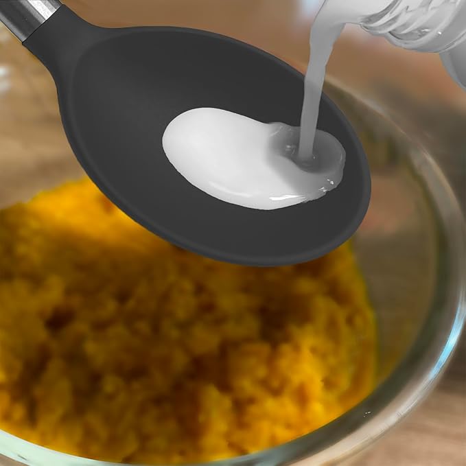 Pack of 2 Large Silicone Cooking Spoons,Non Stick Solid Basting Spoon,Heat-Resistant Kitchen Utensils for Mixing,Serving,Draining,Stirring (Black)