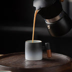 2-Oz Ceramic Espresso Cups with Wood Handle, 2/4-Piece Set for Coffee, Tea, Latte - Dishwasher Safe, Multi-Color & Wood Styles, Gift & Café Use (black white, Wooden Handle4)